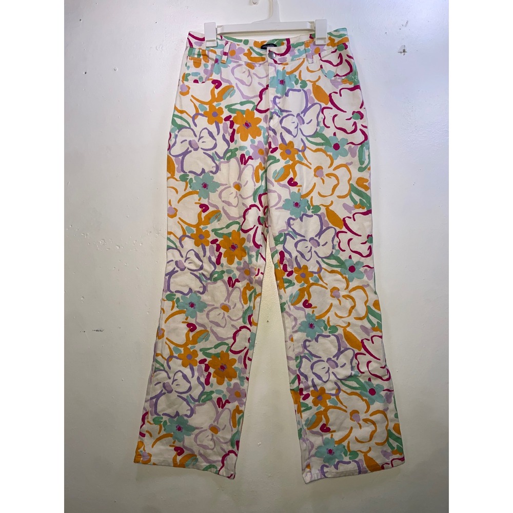 Originality Floral Print Wide Leg Jeans Cotton Pants Y2K Boho Festival Eclectic